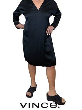 Vince Silk Shirt Tunic V Neck Dress Sz Med Beautiful Royal Blue